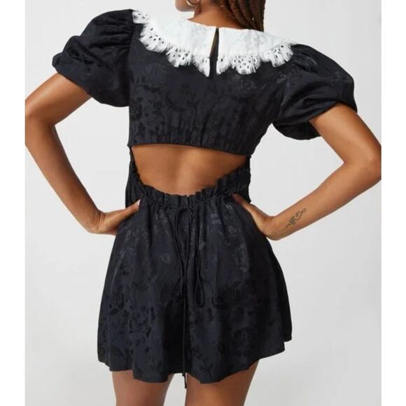 For Love & Lemons Yasmin Collared Floral Mini Dress Black White Size Small NWT - Picture 10 of 15